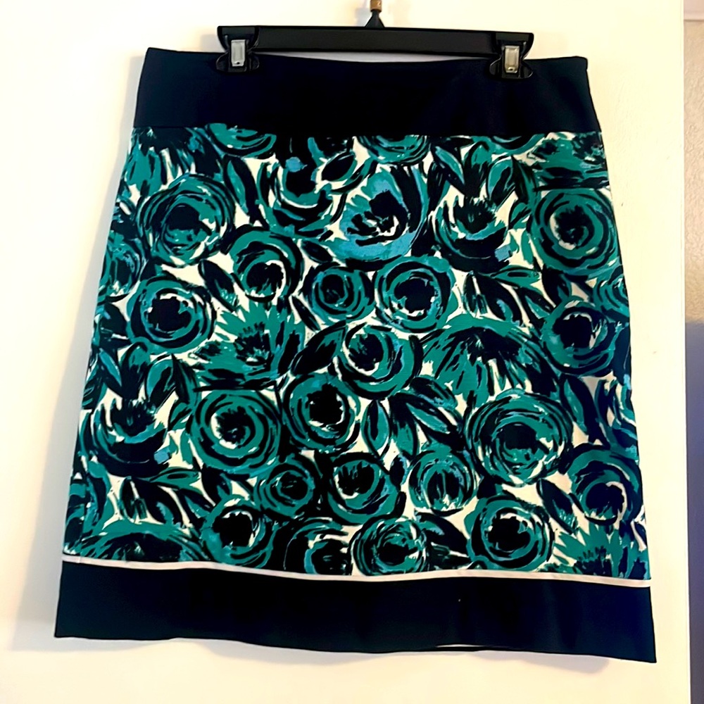 Ann Taylor Skirt: Navy Blue and teal.
